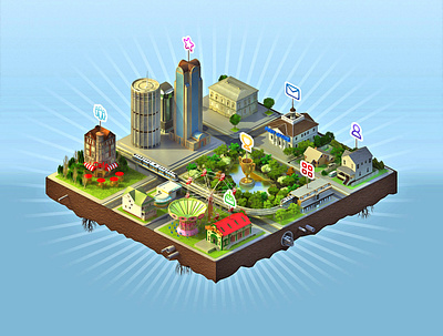 Iso City 3d 3dsmax design game illustration isometric render vray