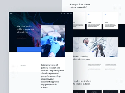 Landing page for Scientists Platform branding card design grid herosection home landingpage layout network photoshop science scientist scroll slider texture typogaphy website