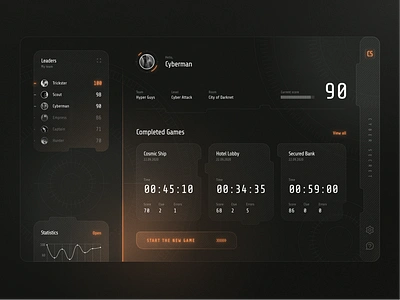 Cyber Game Interface Concept attack class concept cyber cyberpunk dark future futuristic game design hacker interface leaderboard neon punk robots secret security style team users