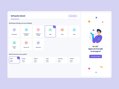Getting quote wizard app chatbot dashboard illustration mentalstack product design progress bar questions system uiux user interface userflow wizard