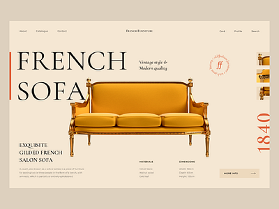 Product page for Furniture shop 3d antiqua beige clean couch design font furniture gold luxury mentalstack minimalism premium shop sofa typography vintage web whitespace