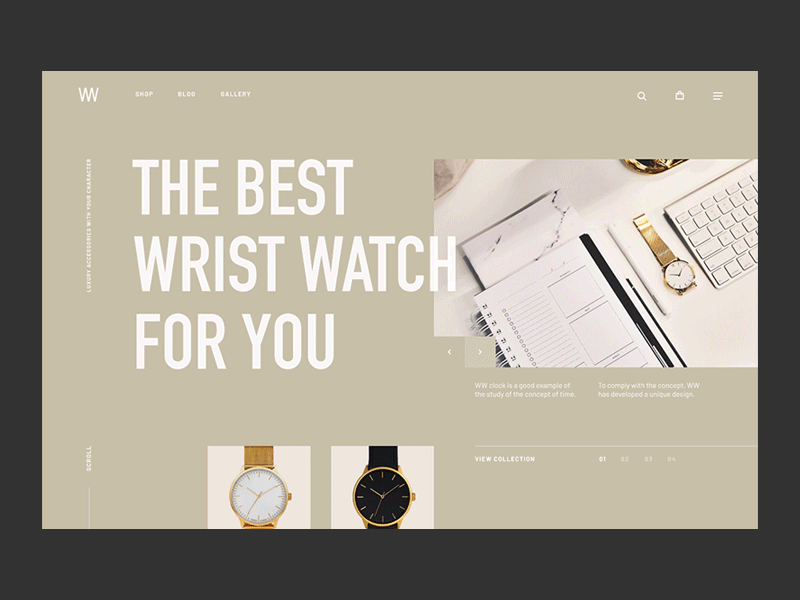 Homepage for Wrist Watch shop animation concept grid home homepage interaction mentalstack minimal modern protopie shop video watch web
