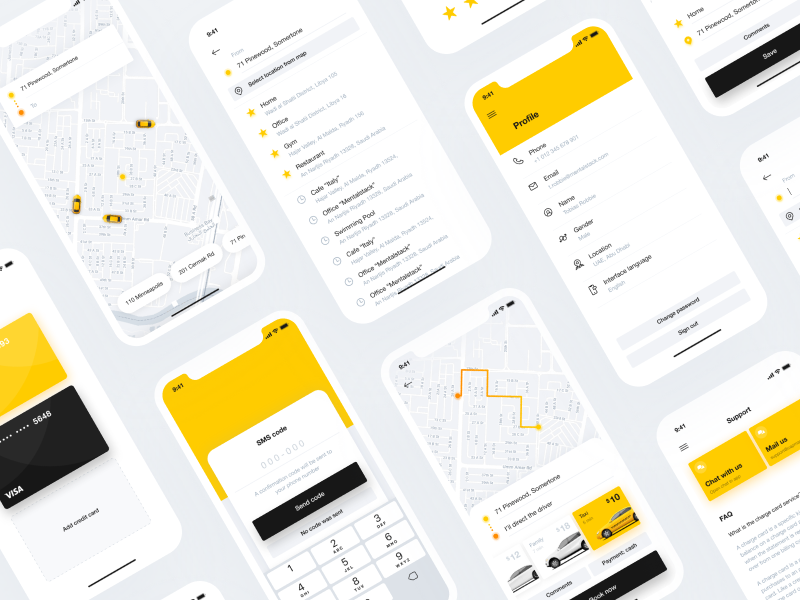 Screens for Taxi app booking uiux mobile yellow taxi car app mentalstack