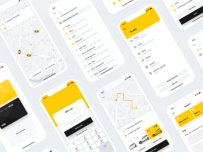 Screens for Taxi app app booking car mentalstack mobile taxi uiux yellow