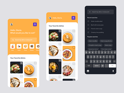 Home Screen And Search, Food Delivery App By Julia For Techwings On 