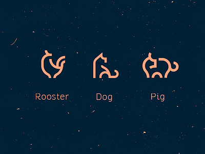Zodiac Icon pt.4 animal dog horoscope icon design minimal icon pig rooster zodiac zodiac sign