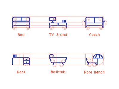 Furniture Icon bathtub bed couch desk furniture golden ratio icon icon design interior logo minimal pool bench tv ui