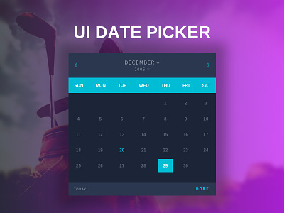 UI Date Picker blue calendar cueblocks cyan date picker ui ux widget