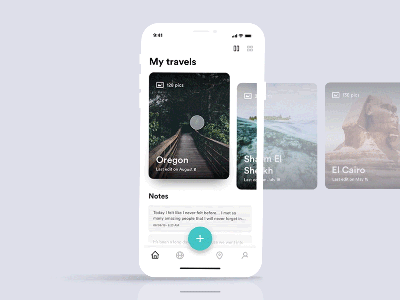 Travel App Design Project - Interaction app cards design minimal mobile paging photography travel app ui userinterface ux