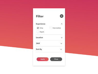 Epico Filter menu filter iphone menu red web app