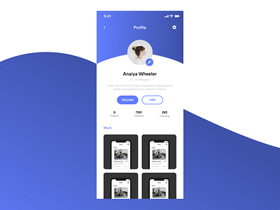 Profile Page adobe xd app blue clean ui concept design figma followers hire iphone x job mobile portfolio profile projects social ui work