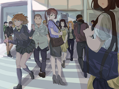 crowd anime art character concept concept art crowd cute girl design design character drawing illustration