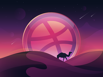 Hello, World of Dribbble camel debut desert dream magic moonlight shot