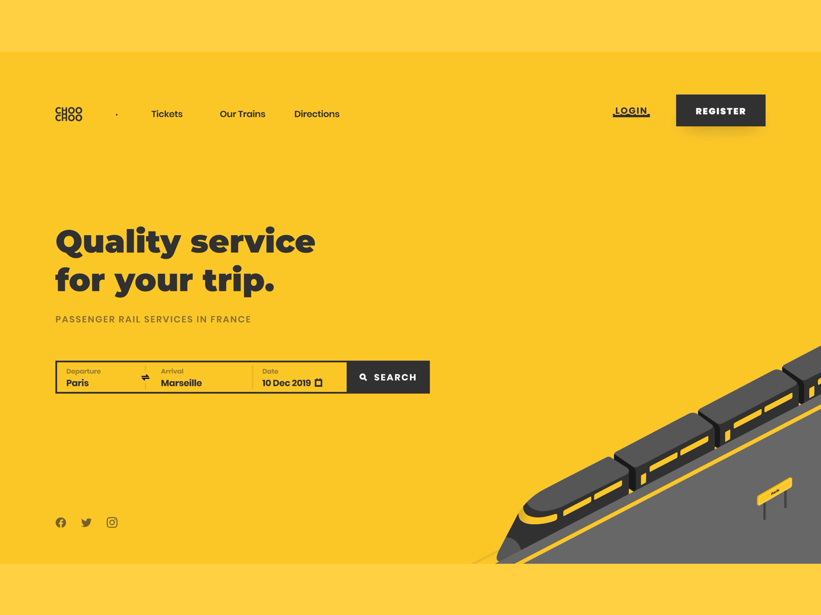 Choo-choo – Train Ticket Booking Website Concept animation booking branding design illustration illustrations isometric logo minimal orange tickets train typography ui web web design website