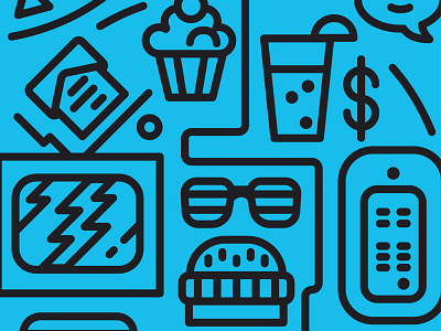 Work & Treats Icons WIP beer burger cupcake design icon illustration line art mac money sunglasses tv wip