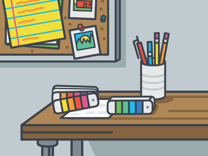 Office Space and Pantone Books design graphic design desktop tools artist color pantone pop outline icon vector illustration