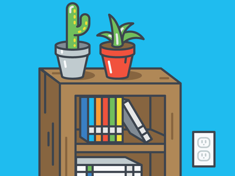Books and Cacti illustration vector icon outline pop cactus bookshelf graphic design design