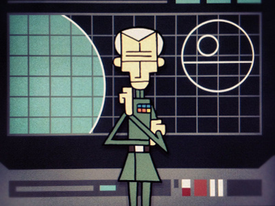 Moff Tarkin on the Death Star cartoon death star illustration invisibleelement modern moff tarkin retro sketch star wars upa