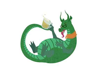 Partying dragon beer cartoon character design dragon fantasy illustration illustrator vector