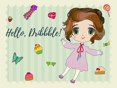 Sweet hello adorable anime character chibi cute girl illustrator kawaii pink sweet vector