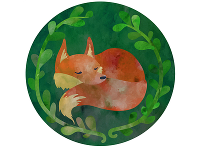 Sleeping fox animal children cub fox green illustration illustrator sleep textured vector