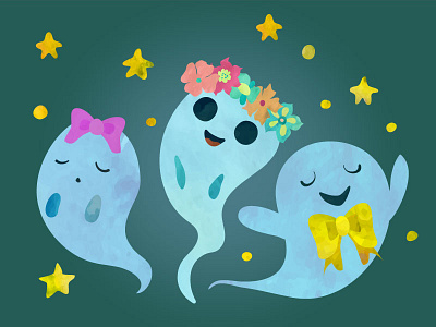 Party time! blue cartoon characters cute funny ghost party textured vector