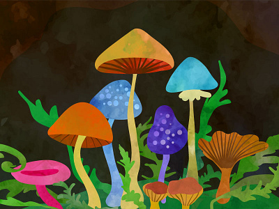 Mushrooms cartoon illustrator magic mushrooms texture vector vivid watercolour