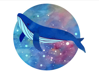 Cosmic whale blue cosmos fantasy illustrator ocean outer space textured vector watercolor whale