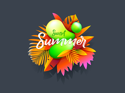 Sunset summer cartoon illustration liquid summer summertime sunset summer tropical vector vectorillustration