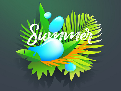 Hello Summer🌴 green holiday liquid palm tree stock vector summer