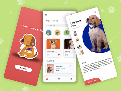 Pets Adoption App - Adopt A Dog On Your Mobile Application!!! adoption animal app branding design dog graphic design illustration logo pet typography ui ux vector web