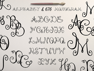 Monogram font curl font handrawn ink monogram vector