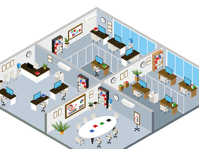 Office concept 3d concpt isometric office