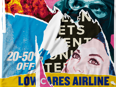 Low Cares Airline accidental collage collageart ecc edinburghcollagecollective illustrator juxtaposition newmeanings rippedposter screen print stencil tornposter