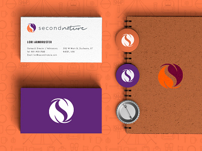 Second Nature Corporate Identity brand identity business cards corporate identity orange purple pin badge second nature ui ux wilderness theraphy