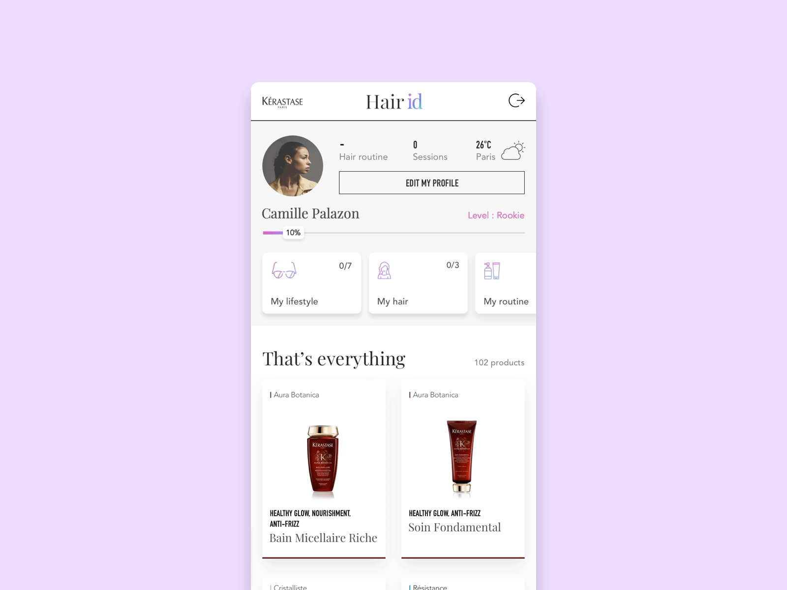 Kerastase — My Profile app cards design hair kerastase mobile mobile app mobile ui profile profile page user inteface user interface