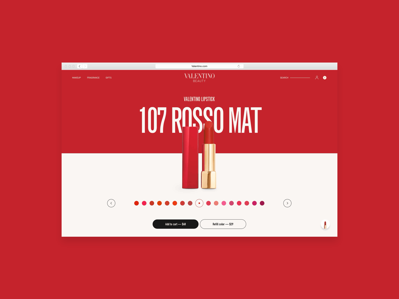 Valentino Lipstick beauty colors design desktop features lipstick product page red sticky button ui user interface