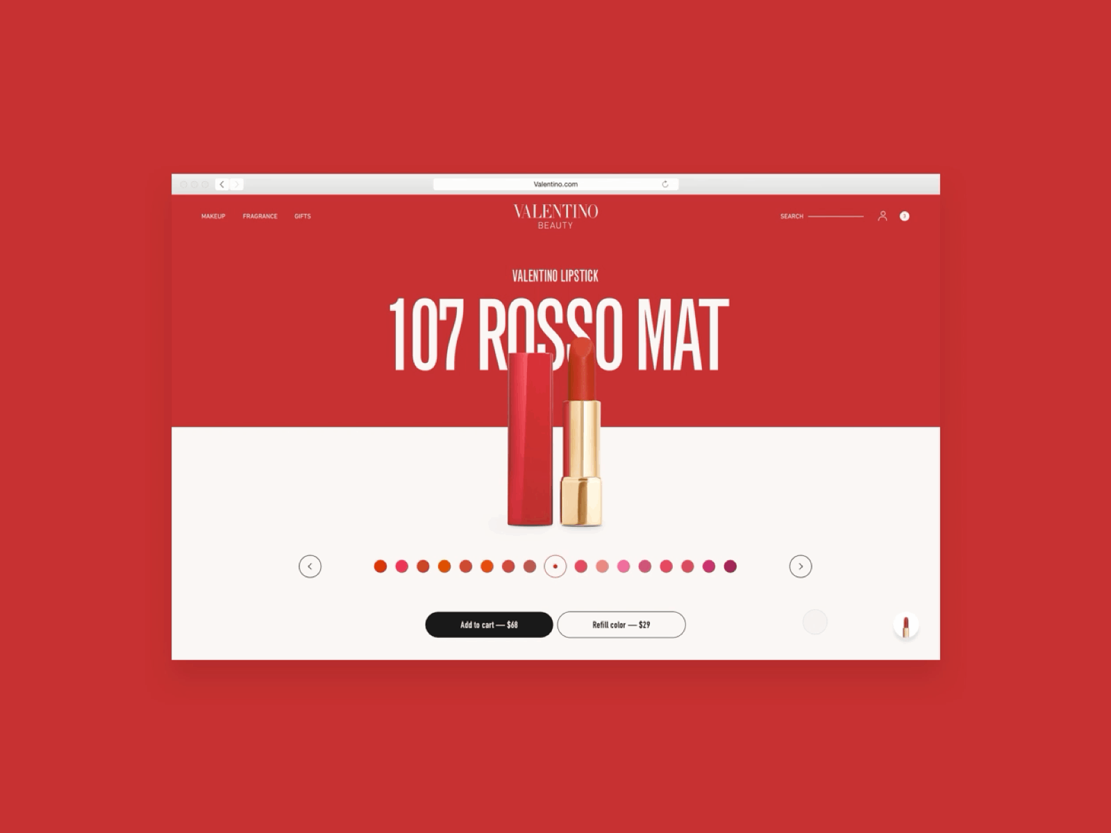 Valentino Lipstick beauty design makeup pdp product product page red scroll ui user interface