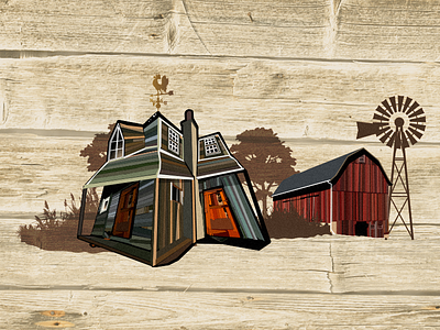 Vector farmyard scene barn farm farmyard house illustration illustrator photoshop shack vector vector art windmill wooden