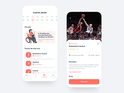 Parasports App agenda app app design calendar disabilities event events inclusive mobile orange parasports rating sports ui