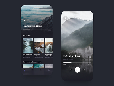 Meditation App – Home app cards dark dark mode dark theme meditation music player relaxation sound