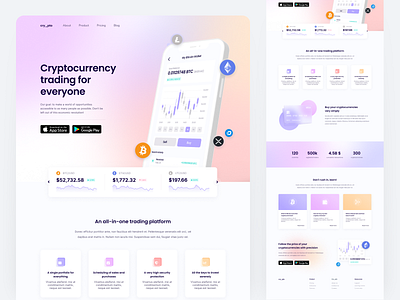 Crypto Landing Page blue crypto glassmorphism home home page landing page purple stats web web design website