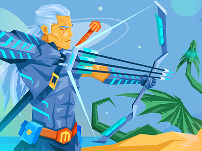 Witcher Atwix Blog Illustration arrows atwix character dragon fantasy flat illustration magento planet space sword witcher