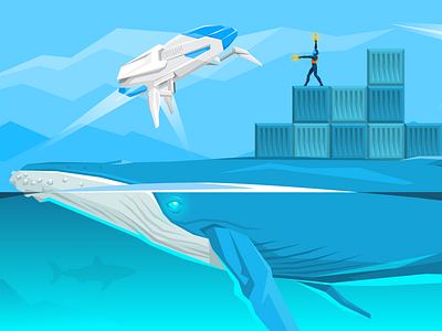 Docker Illustration cargo docker flat illustration sci fi sea spaceship whale