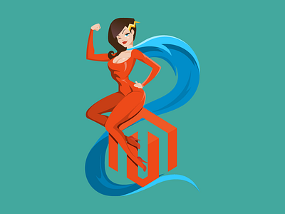 Magento 2 Hero 2 ecommerce female girl hero logo logotype magento pin superhero up woman