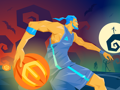October's Magento News Illustration 2 atwix basketball character flat halloween illustration player pumpkins zombie