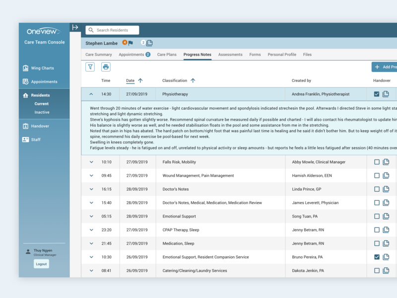 Resident Progress Notes healthcare app product design saas app senior living ui ux