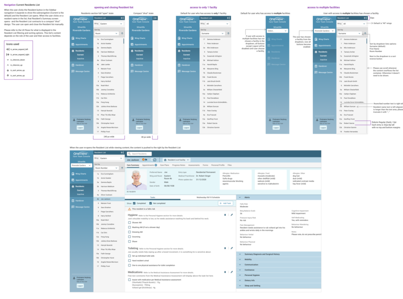 Current Residents Navigation senior living ui ux wireframe