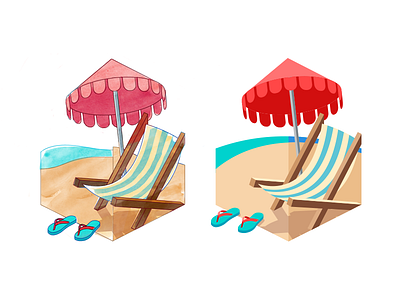 Illustration aquarelle beach flat ocean sand slippers umbrella vacation