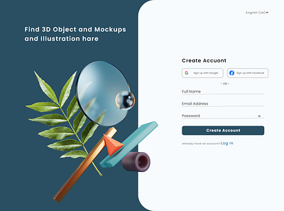 Sign up page 3d app design icon typography ui ux